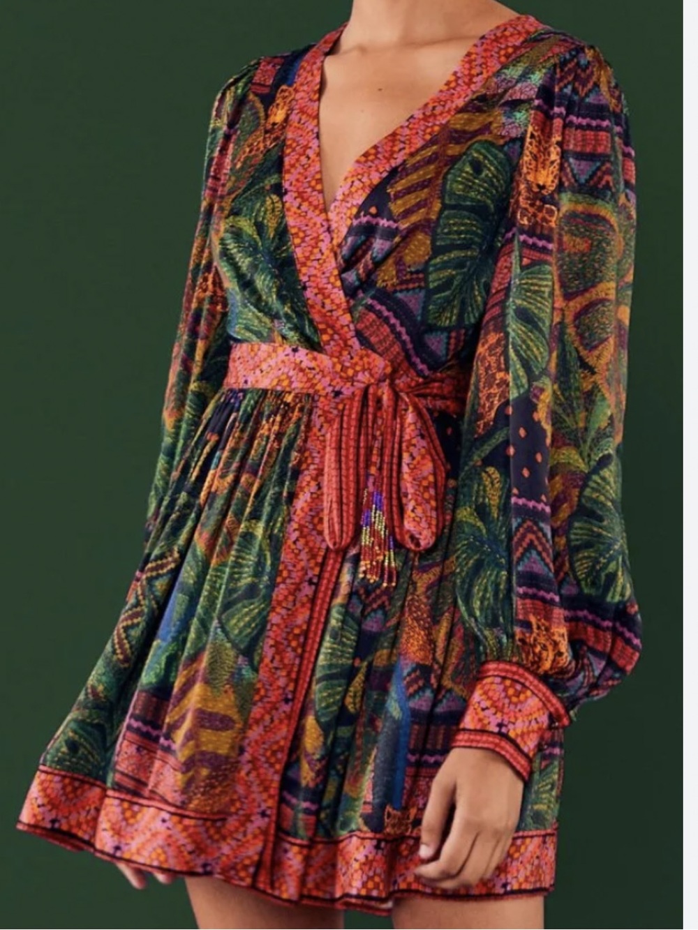 Farm Rio Forest Tapestry Mini Wrap dress sz XL